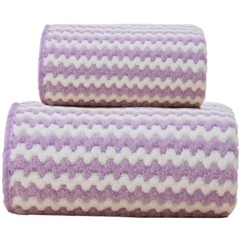 Lot de 2 serviettes de bain en polaire corail violet (35x75cm et 70x140cm) : douces et ne peluchent pas, idéales pour les couples.
