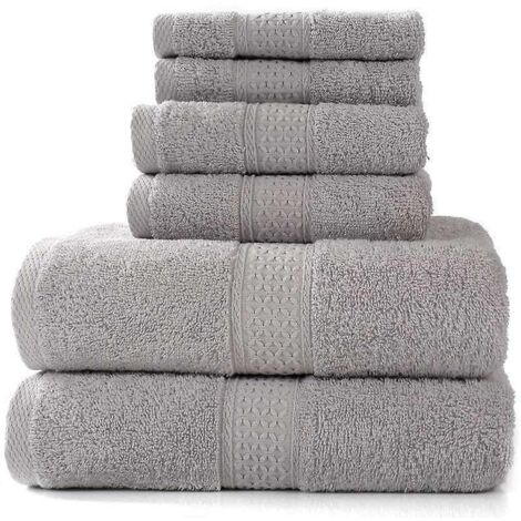 lot De 2 Serviettes De Bain Et 4 Serviettes De Toilette, Rsistantes  La Dcoloration Ab, 100% Coton, Gris