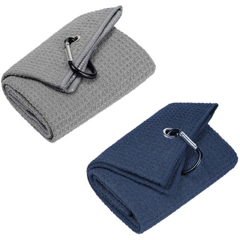 Lot de 2 serviettes de golf 40x40cm, en microfibre avec mousqueton, pour sacs de golf hommes