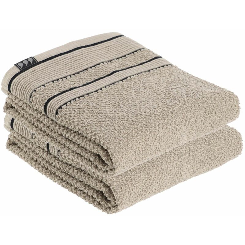 lot de 2 serviettes de toilette 100% coton bicolore beige et noir 50 x 90 cm tendance beige