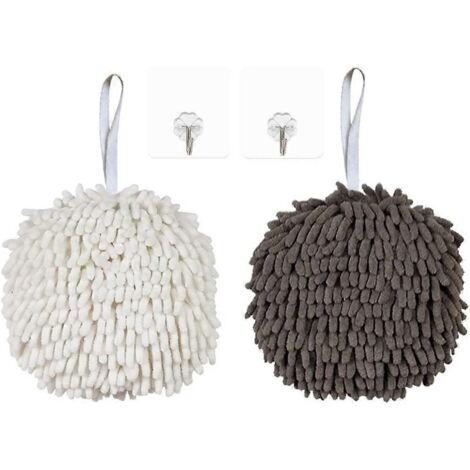 Lot de 2 serviettes de toilette en chenille, serviette de salle de bain avec boucle de suspension, serviette de cuisine à suspendre, absorbantes