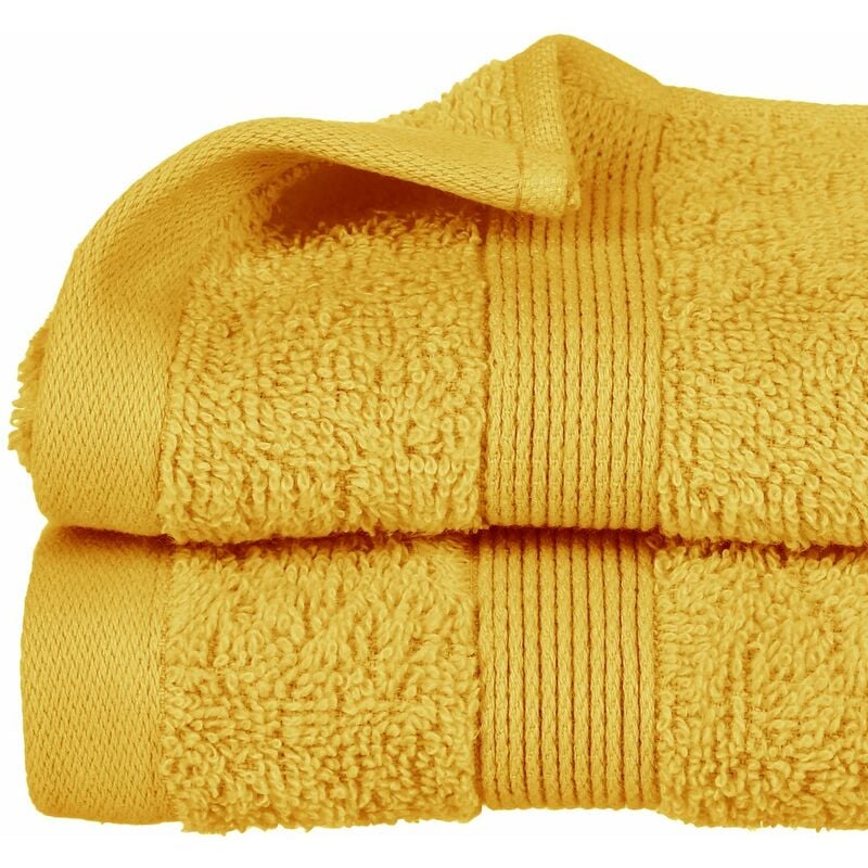 atmosphera - lot de 2 serviettes de toilette en coton jaune ocre tissu éponge 30 x 50 cm jaune