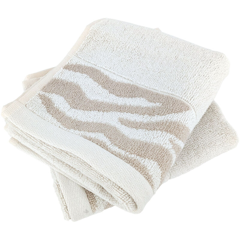 Lot de 2 serviettes invité 33x50 cm ZEBRA SOFT uni bord zèbre beige