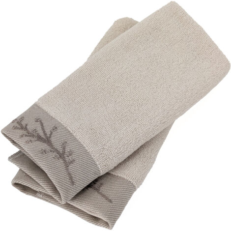 Lot de 2 serviettes invité absorbantes coton 33x50cm FEUILLE beige