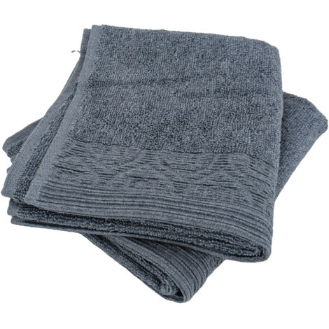 Lot de 2 serviettes invités 33x50 cm pur coton collection DENIM à bordures géométrique bleu