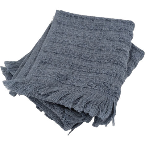 Lot de 2 serviettes invités 33x50 cm pur coton collection DENIM à rayures bleu