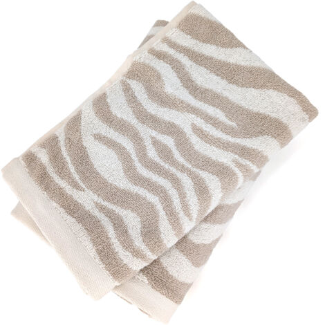 Lot de 2 serviettes invités 33x50 cm ZEBRA SOFT pur coton motif zèbre beige