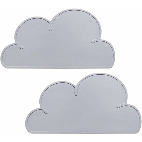 Lot de 2 sets de table antidérapants pour enfants, sous-verres pour bébé, nuage de napperon pour enfants, tapis de table en silicone, sans BPA, 48 x 27 x 0,3 cm (gris)