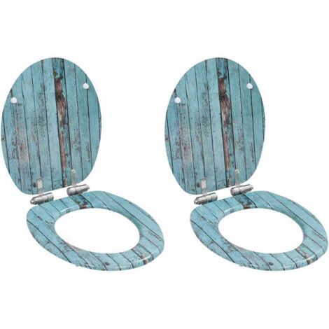 Lot de 2 Sièges WC MDF Couvercle à fermeture en douceur，Abattant WC，Sièges de toilette Vieux bois VDVM243072