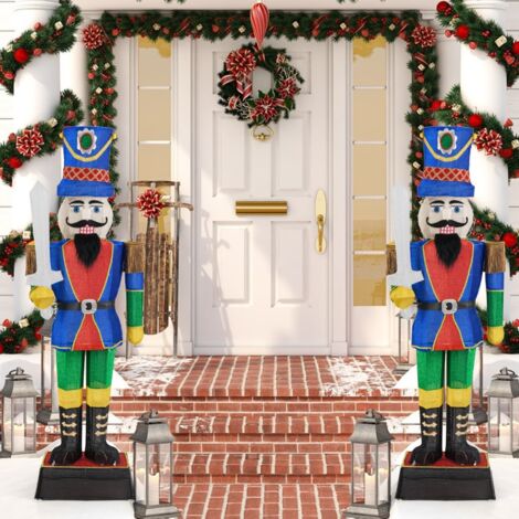 Lot de 2 Soldats Casse-Noisette de 184 cm avec Chapeau et Epée Décoration de Noël 3D avec 110 Lumières LED Blanc Chaud Figurine Pailletée