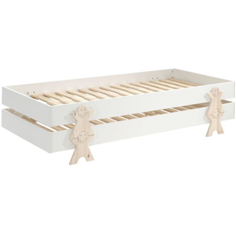 Lot de 2 sommiers empilables 90x200 cm motif smiley blanc - STAACKY