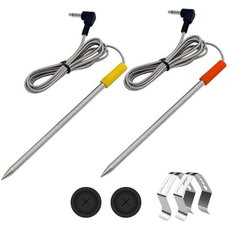 Lot de 2 sondes à viande de remplacement pour barbecues et fumoirs à granulés de bois Oklahoma Joe's, Z Grills et Cuisinart, avec passe-câble et clip de fixation.