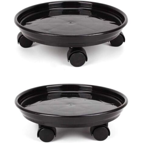 Lot de 2 soucoupes rondes pour pots de fleurs (30 cm) avec 4 roulettes pour la maison ou le jardin - Noir