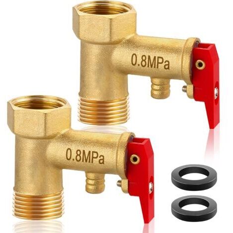 Lot de 2 soupapes de sécurité 1/2", 0,8 MPa en laiton, soupape de sécurité 1/2" IG x 1/2" AG pour chauffe-eau, membrane soupape de surpression d'eau, soupape de surpression avec joint d'étanché