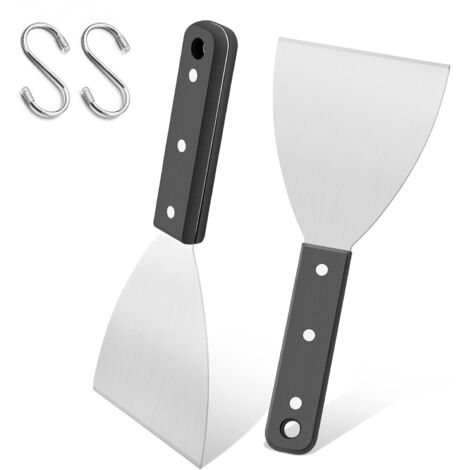 Lot de 2 Spatules Acier Inoxydable - Bord Incliné - Poignée ABS - Pour Cuisine et Barbecue