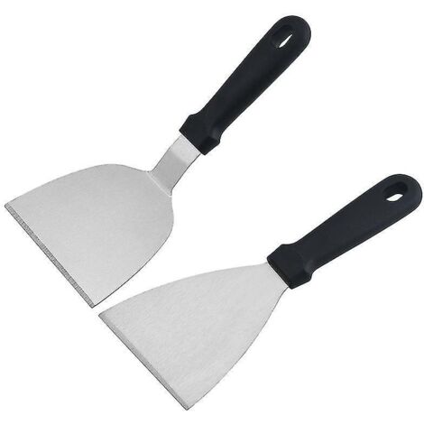 Lot de 2 spatules en acier inoxydable pour grillades, grattoirs, retourne-crêpes, spatules pour teppanyaki, ustensiles de cuisine pour barbecue et grillades en extérieur - 3
