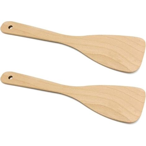Lot de 2 spatules en bois antiadhésives, ustensiles de cuisine, cuillères en bois de hêtre naturel