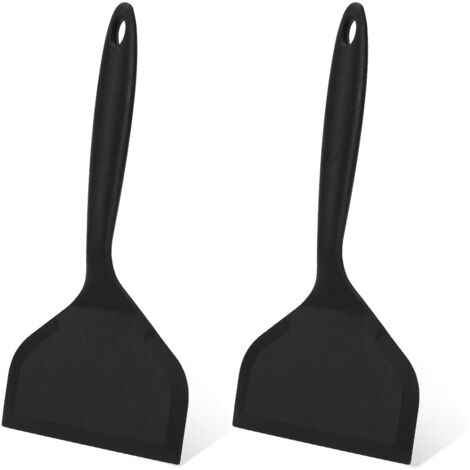 Lot de 2 spatules larges en silicone noir résistant à la chaleur - Spatule à crêpes antiadhésive - Ustensiles de cuisine essentiels pour la cuisine, le grattage, la pâtisserie, 26 x 12 cm