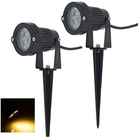 Lot de 2 Spot A Piquer LED Exterieur Orientable Noir Blanc Chaud 3W 220V