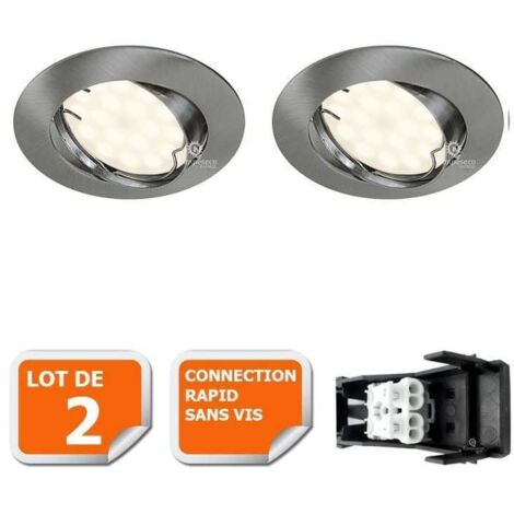 Lot de 2 spot led encastrable complet orientable alu brossé avec ampoule gu10 230v 5w, blanc neutre