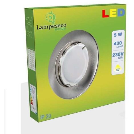 Lot de 2 Spot Led Encastrable Complete Alu Brossé Lumière Blanc Chaud 5W eq.50W ref.763