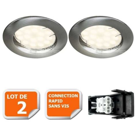 Lot de 2 spot led encastrable complète ronde fixe alu brossé eq. 50w blanc chaud