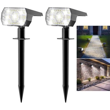 LONGZIMING Lot de 2 Spot Solaire Exterieur Outdoor, 56 LEDs 3 Modes Lampe Solaire Exterieur Jardin, Fonction 2 en 1 et IP65 Étanche Projecteur Solaire Exterieur Pour Décoration Jardin, Allée, Chemin