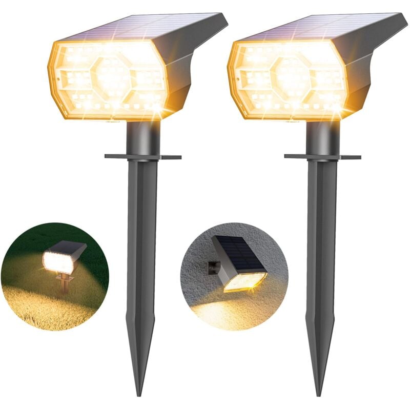 Lot de 2 Spot Solaire Exterieur Outdoor, 56 LEDs 3 Modes Lampe Solaire Exterieur Jardin, Fonction 2 en 1 et IP65 Étanche Projecteur Solaire Exterieur