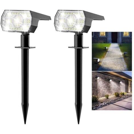 Lot de 2 Spot Solaire Exterieur Outdoor, 56 LEDs 3 Modes Lampe Solaire Exterieur Jardin, Fonction 2 en 1 et IP65 tanche Projecteur Solaire Exterieur Pour Dcoration Jardin, Alle, Chemin