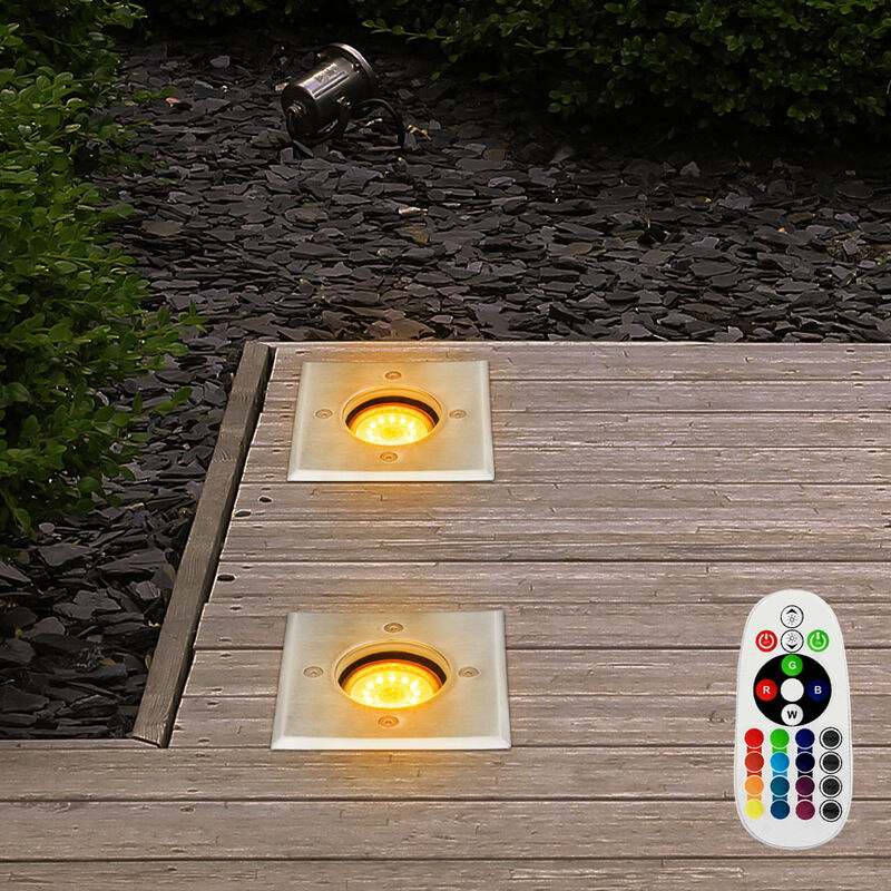 Etc-shop - Lot de 2 spots encastrables au sol à LED RGB télécommandes Spots extérieurs en acier inoxydable avec variateur de lumière orientable