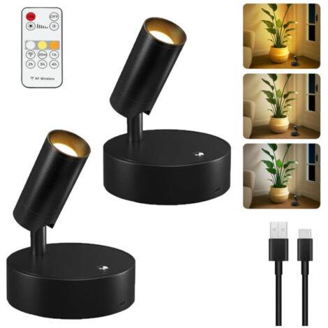 Lot de 2 spots d'intérieur magnétiques, variateur tricolore, rotation à 350°, lampe murale rechargeable pour peinture et lecture (noir)