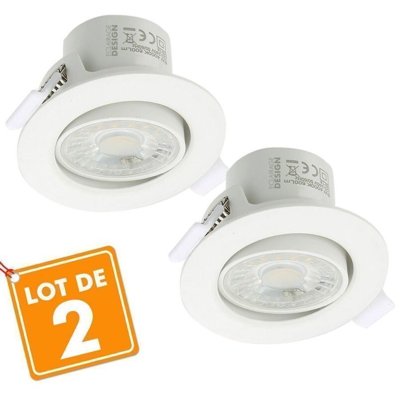 Arum Lighting – Lot de 2 spots encastrables LED 8W – Équivalent 75W – Blanc neutre 4000K – Orientation ± 35° – Flux lumineux 600 lumens – Arum Lighting – Lot de 2 spots encastrables LED 8W – Équivalent 75W – Blanc neutre 4000K – Orientation ± 35° – Flux lumineux 600 lumens –