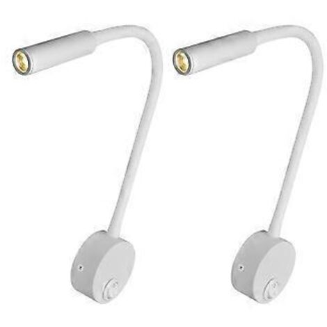Lot de 2 spots muraux blancs - Lampe de chevet à montage en surface, 3 W, veilleuse avec interrupteur à bouton
