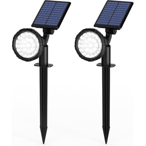 Lot de 2 Spots Solaires d'extérieur, Projecteurs Solaires,IP65 étanches à 25 LED Lampes solaires pour Chemins, extérieur Jardins, Clôtures (Blancs)