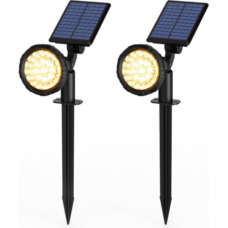 Lot de 2 Spots Solaires d'extérieur, projecteurs solaires,IP65 étanches à 25 LED lampes solaires pour chemins, extérieur Jardins, Clôtures (Blancs Chaud)