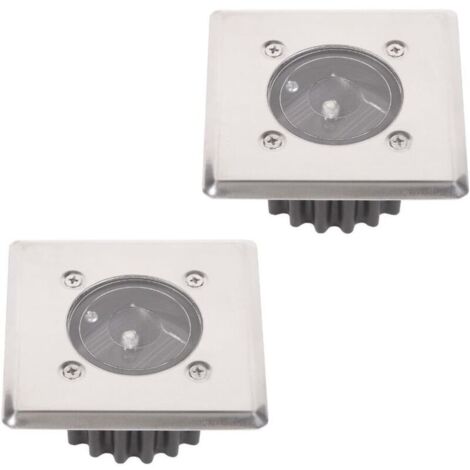 Lot de 2 spots solaires LED encastrables au sol – Carré 8,5 x 8,5 cm – Acier inoxydable – IP44 – Autonomie 8h
