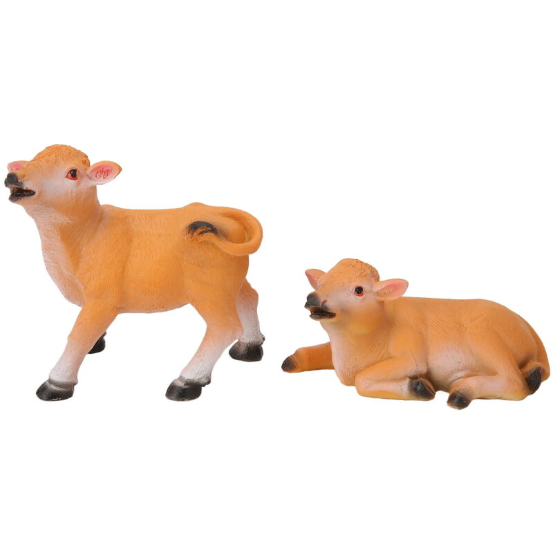 Lot de 2 statues de veau en résine imperméable pour jardin, famille, bureau