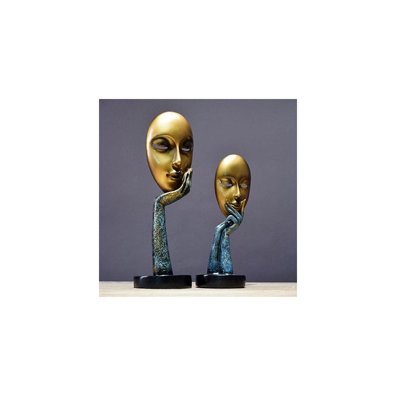 Shining House - Lot de 2 statues Modernes Humain Abstraite Dame Visage Sculpture en Résine Artisanat Figurine Décoratif(1210.528.5,14.51238cm)