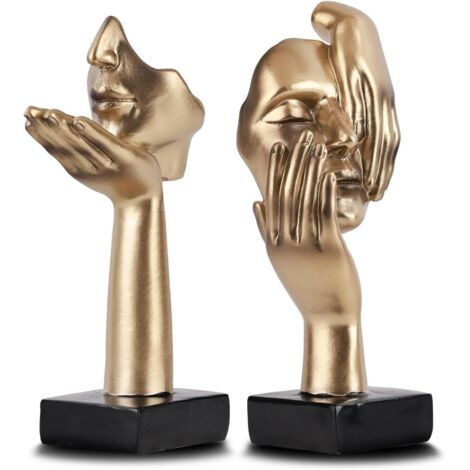 Lot de 2 statues penseur dorées et noires, sculpture abstraite déco bureau, cadeau Noël/Nouvel An, décoration artistique moderne
