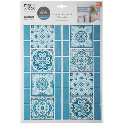 Lot de 2 stickers carrelages frisés bleus - Atmosphera créateur d'intérieur - Bleu