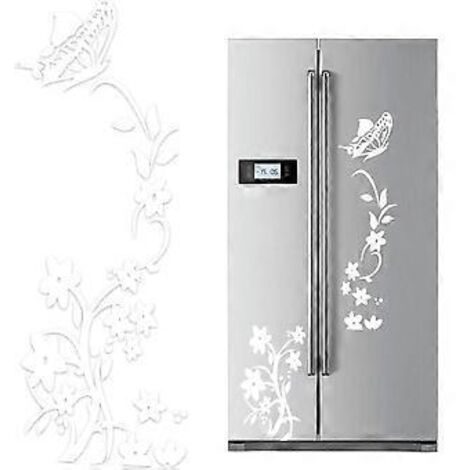 Lot de 2 stickers muraux papillons et fleurs noires en PVC, amovibles, pour réfrigérateur, cuisine ou placard (blanc).