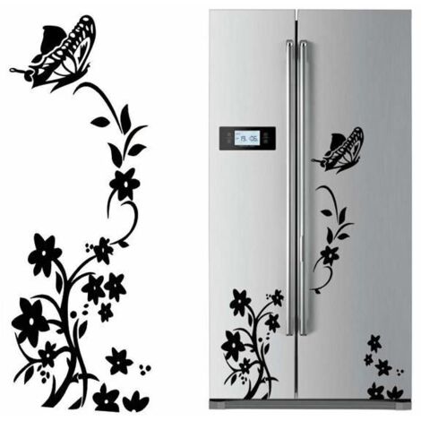 Lot de 2 stickers muraux papillons et fleurs noirs, autocollants déco pour chambre ou salon.