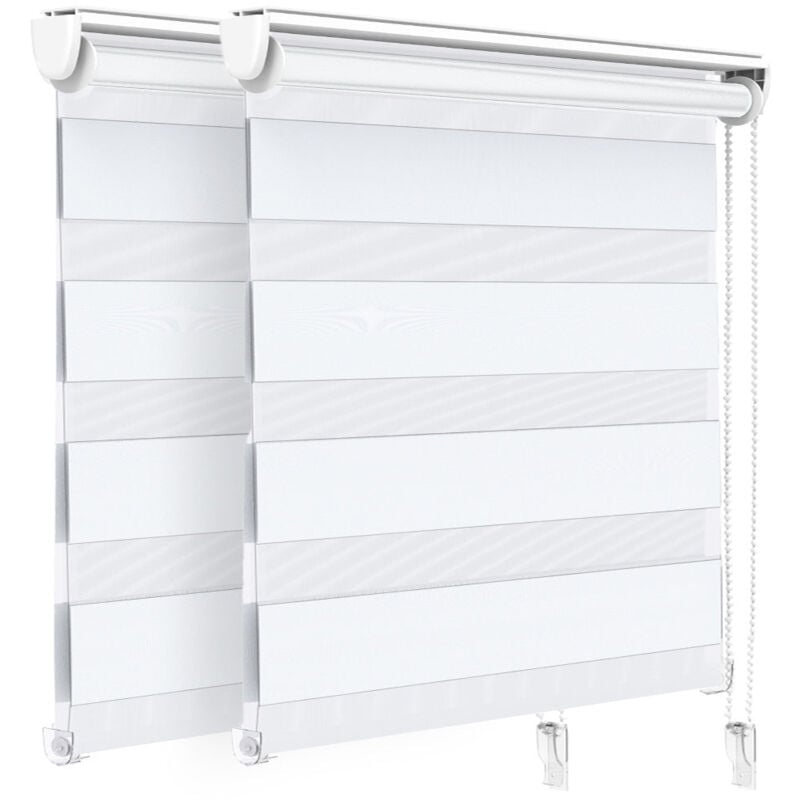 Vounot - Lot de 2 Stores enrouleurs jour/nuit zébrés - 100 x 150 cm - Blanc - Sans perçage ou avec