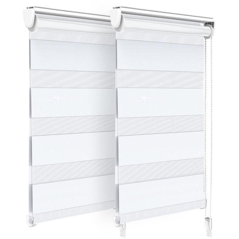 Vounot - Lot de 2 Stores enrouleurs jour/nuit zébrés - 45 x 150 cm - Blanc - Sans perçage ou avec