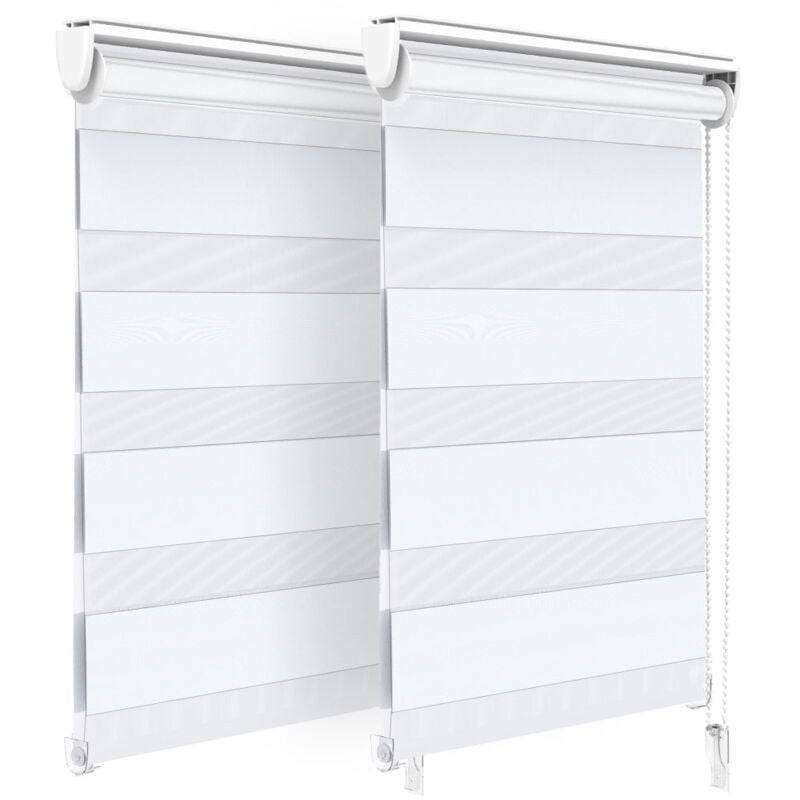 Vounot - Lot de 2 Stores enrouleurs jour/nuit zébrés - 50 x 150 cm - Blanc - Sans perçage ou avec
