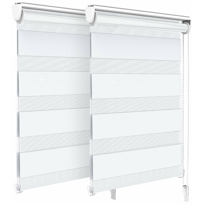 Vounot - Lot de 2 Stores enrouleurs jour/nuit zébrés - 55 x 150 cm - Blanc - Sans perçage ou avec