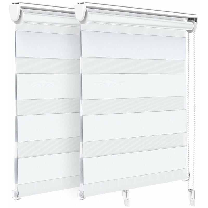 Vounot - Lot de 2 Stores enrouleurs jour/nuit zébrés - 80 x 150 cm - Blanc - Sans perçage ou avec