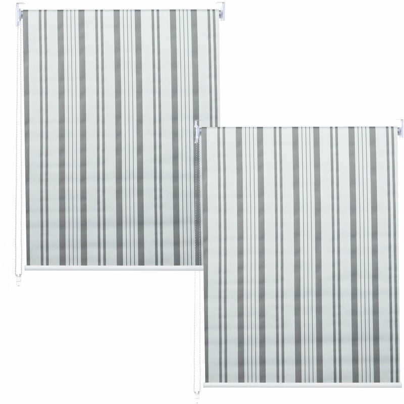 HHG - Lot de 2 stores à enroulement 474, store à enroulement latéral, 120x230cm protection solaire opaque, gris/blanc