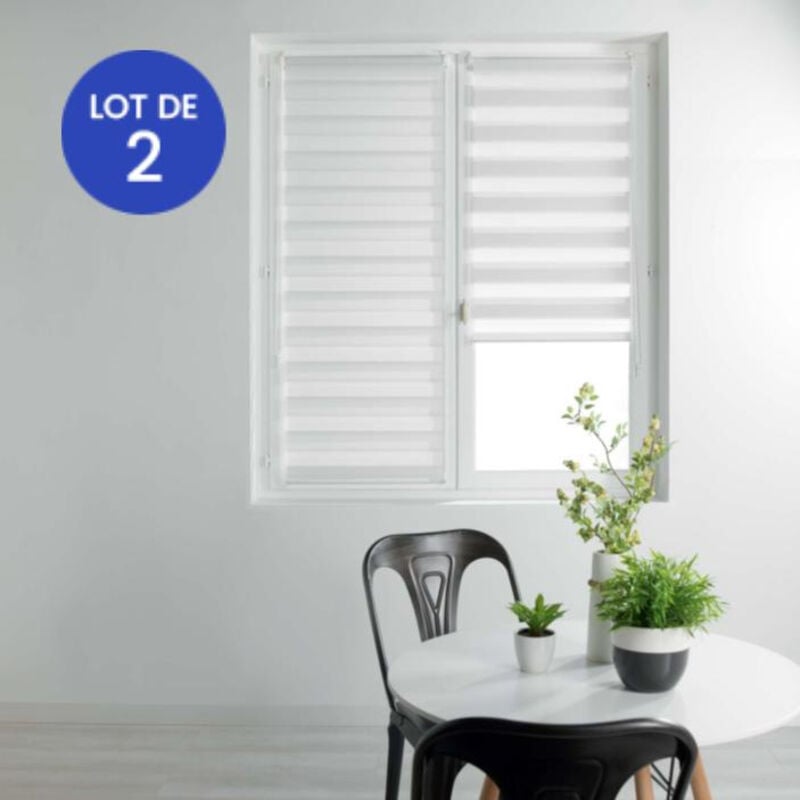 Douceur D'intérieur - Lot de 2 Stores enrouleur jour et nuit 60 x 180 cm polyester Blanc