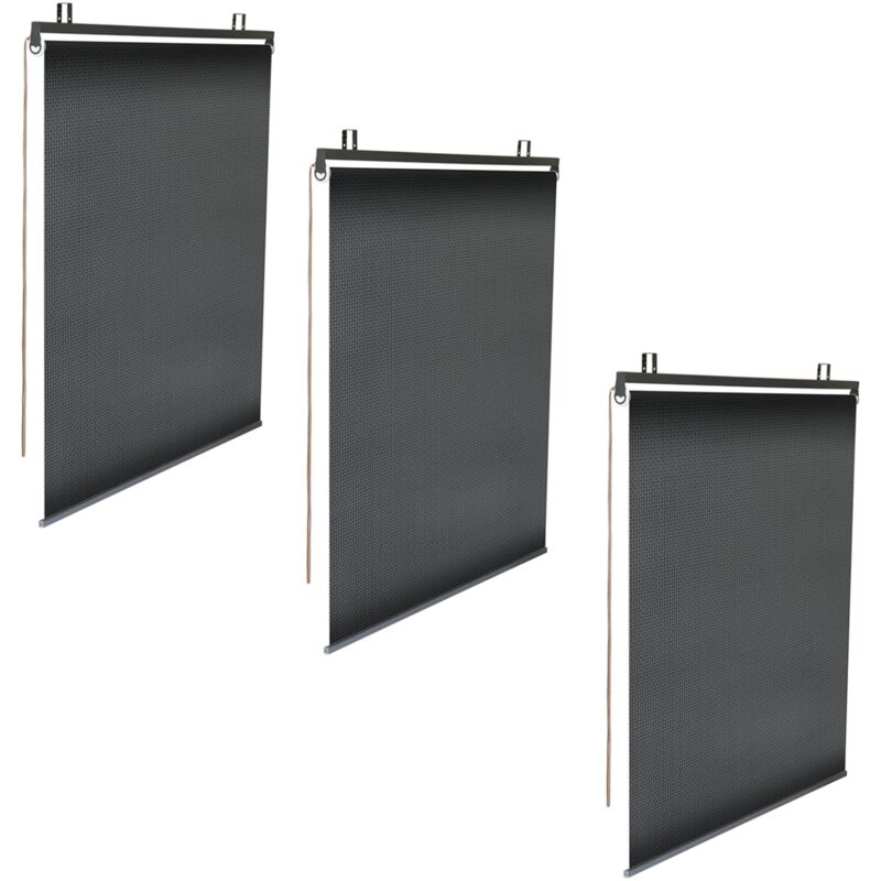 Lot de 3 stores enrouleurs tamisants L.124 x h. 225 cm pour pergola noir